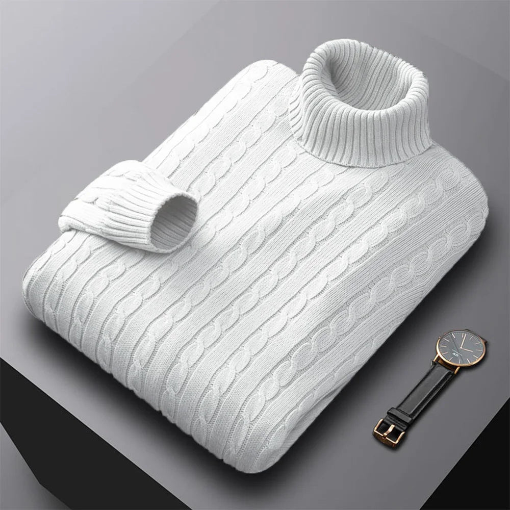 Nuevo suéter de cuello alto para hombre – Jersey de punto en color sólido, prenda casual elástica para otoño e invierno