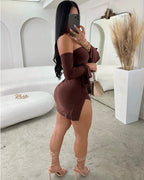 Mini vestido negro ceñido al cuerpo para mujer, sin tirantes y espalda descubierta, hombros al descubierto