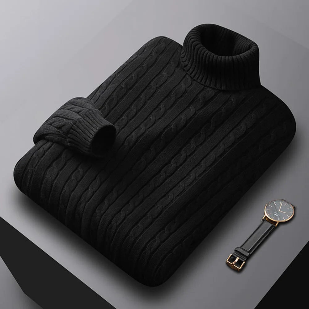 Nuevo suéter de cuello alto para hombre – Jersey de punto en color sólido, prenda casual elástica para otoño e invierno