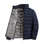Chaqueta de plumón autocalentable con grafeno para hombre: estilo plisado sólido, a prueba de viento y cuello alto, clásica y cálida para el invierno