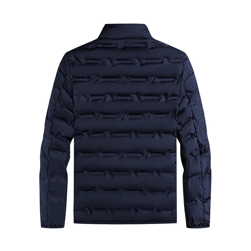 Chaqueta de plumón autocalentable con grafeno para hombre: estilo plisado sólido, a prueba de viento y cuello alto, clásica y cálida para el invierno