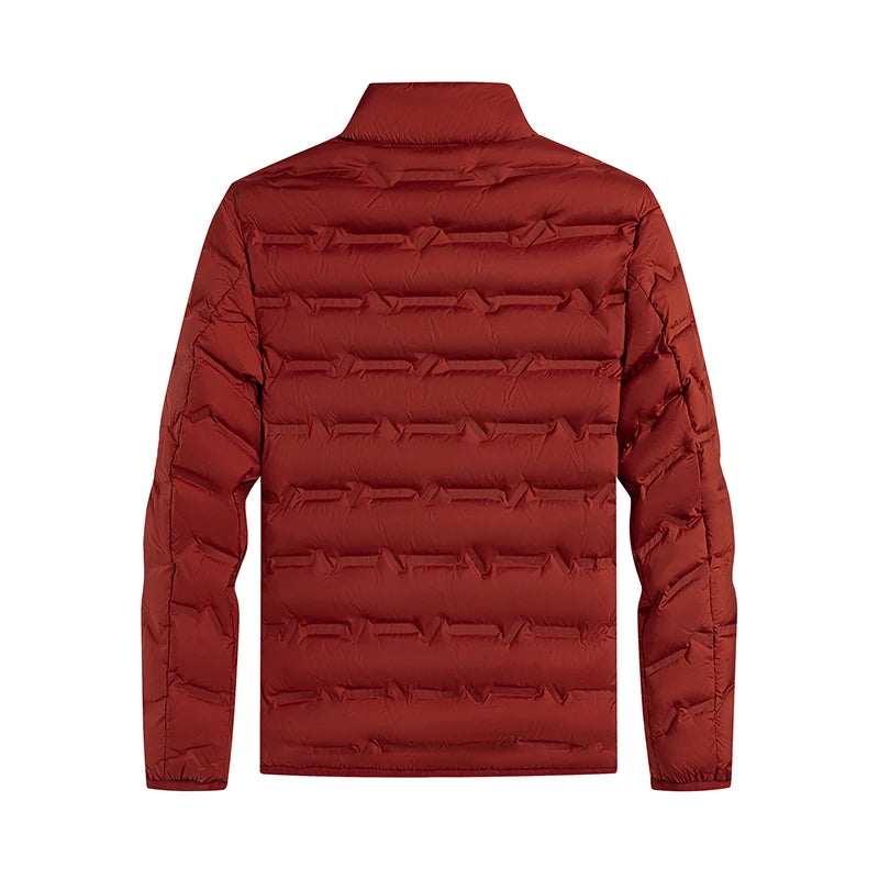 Chaqueta de plumón autocalentable con grafeno para hombre: estilo plisado sólido, a prueba de viento y cuello alto, clásica y cálida para el invierno