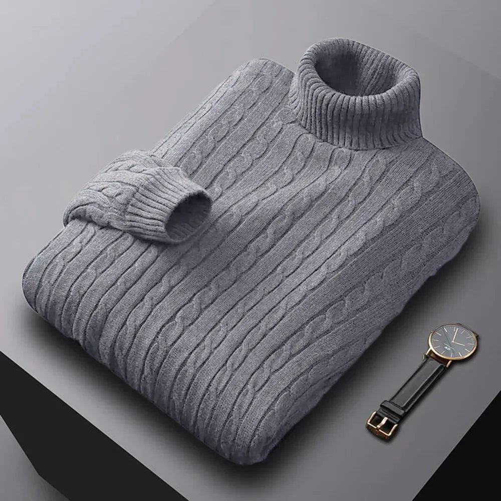 Nuevo suéter de cuello alto para hombre – Jersey de punto en color sólido, prenda casual elástica para otoño e invierno