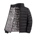 Chaqueta de plumón autocalentable con grafeno para hombre: estilo plisado sólido, a prueba de viento y cuello alto, clásica y cálida para el invierno