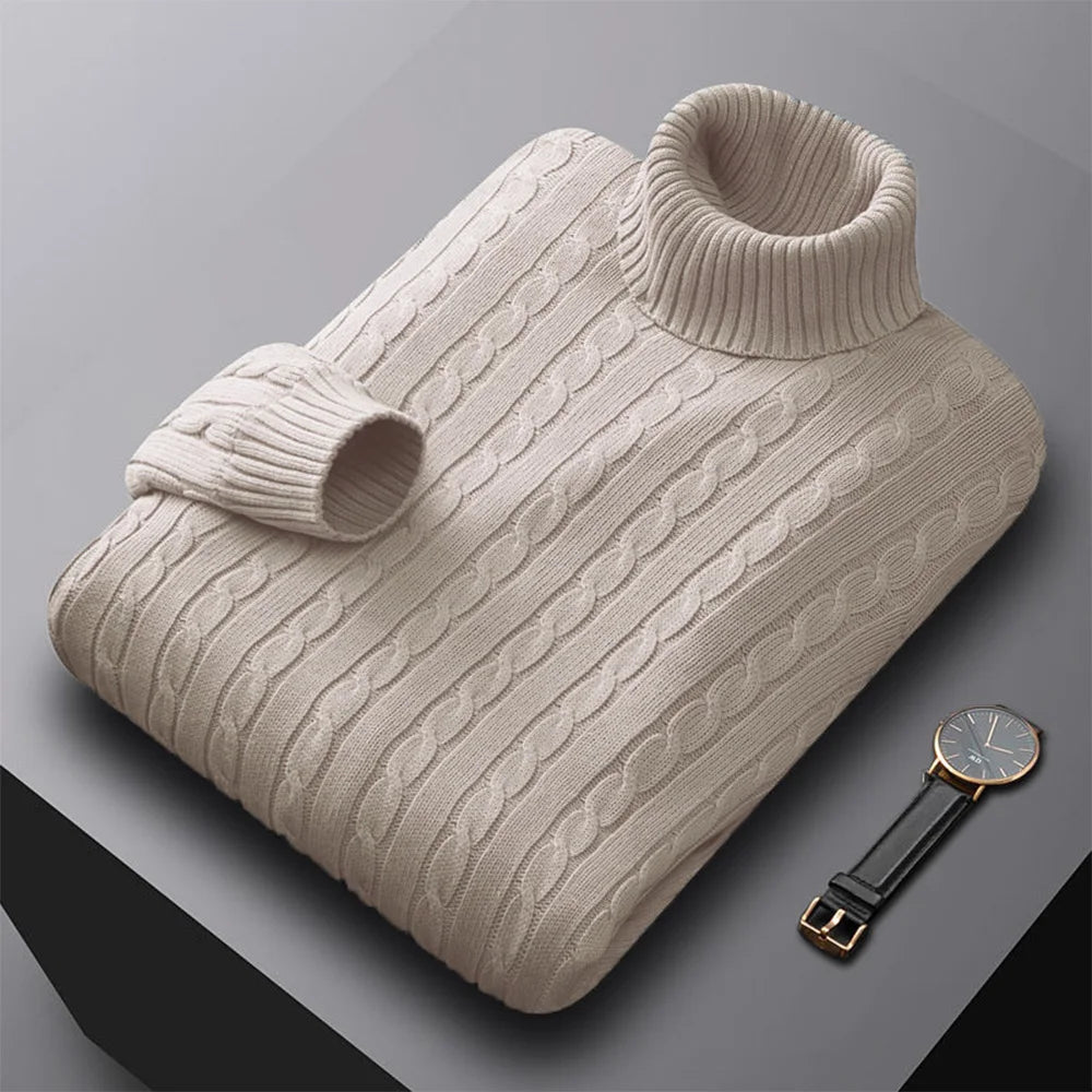 Nuevo suéter de cuello alto para hombre – Jersey de punto en color sólido, prenda casual elástica para otoño e invierno