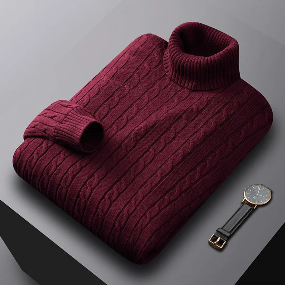 Nuevo suéter de cuello alto para hombre – Jersey de punto en color sólido, prenda casual elástica para otoño e invierno