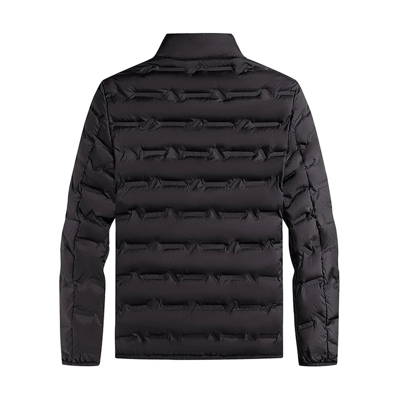 Chaqueta de plumón autocalentable con grafeno para hombre: estilo plisado sólido, a prueba de viento y cuello alto, clásica y cálida para el invierno
