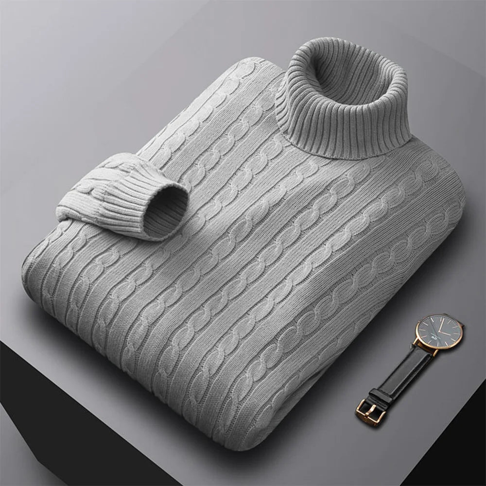 Nuevo suéter de cuello alto para hombre – Jersey de punto en color sólido, prenda casual elástica para otoño e invierno